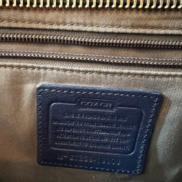 Coach Colorblock Leather Tote in Navy Blue and Hot Pink with Dark Brown Handles - Picture 5 of 6